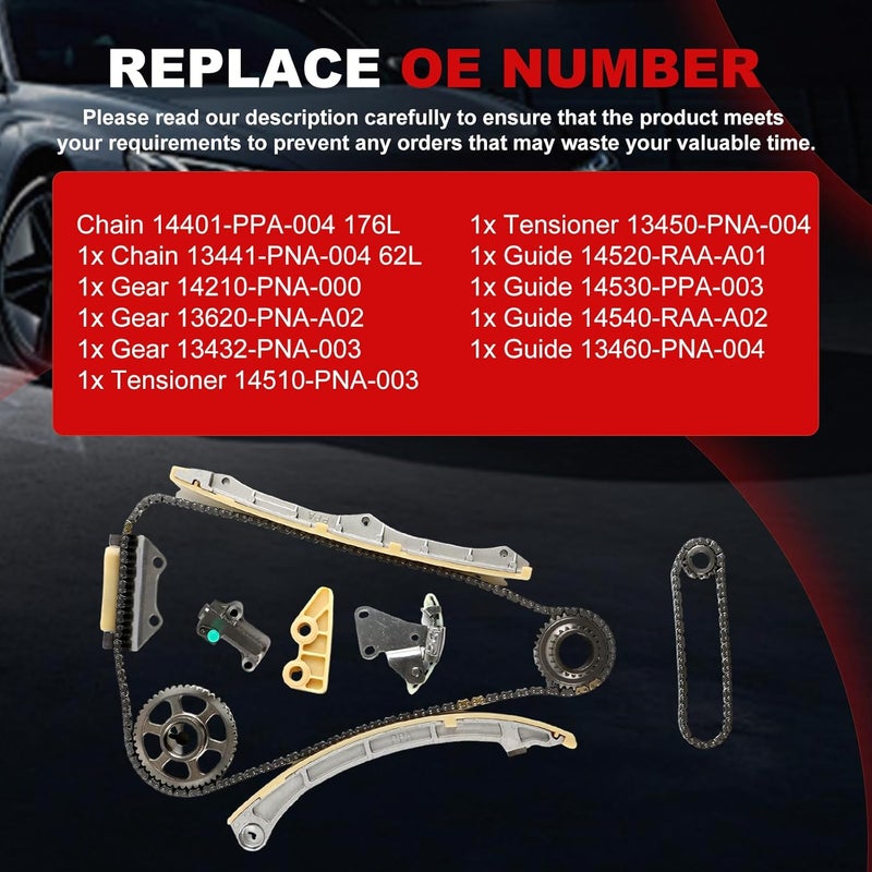Autodevil Store Engine Timing Chain Kit Compatible with Accord 2003-2007 2.4L for CR-V 2002-2009 2.4L L4 2354CC with Tensioner Guide Rail Grease Pump Chain Car Replacement Parts 176L 62L K24A1 K24A4 - Image 2